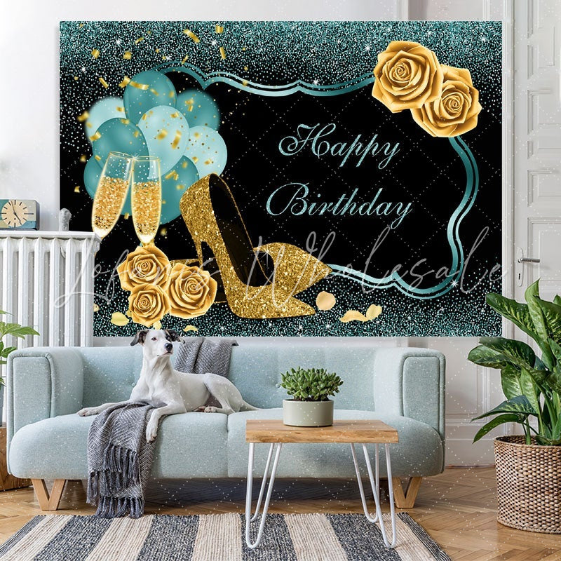 Lofaris Green Frame Shiny Roses Birthday Celebration Backdrop