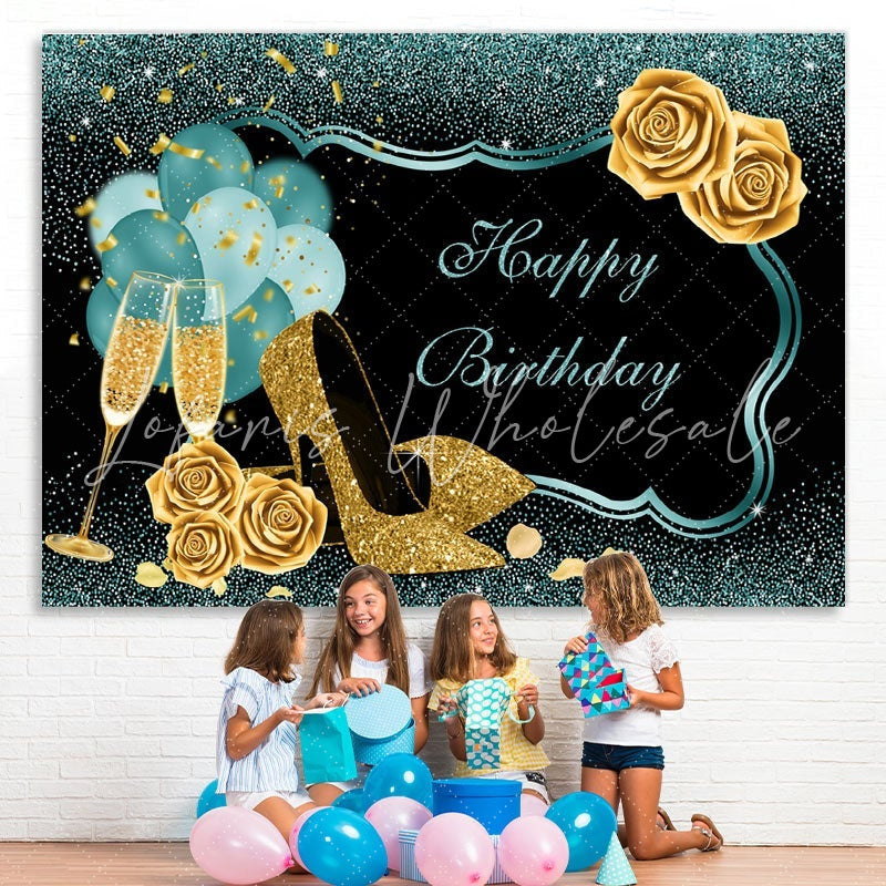 Lofaris Green Frame Shiny Roses Birthday Celebration Backdrop