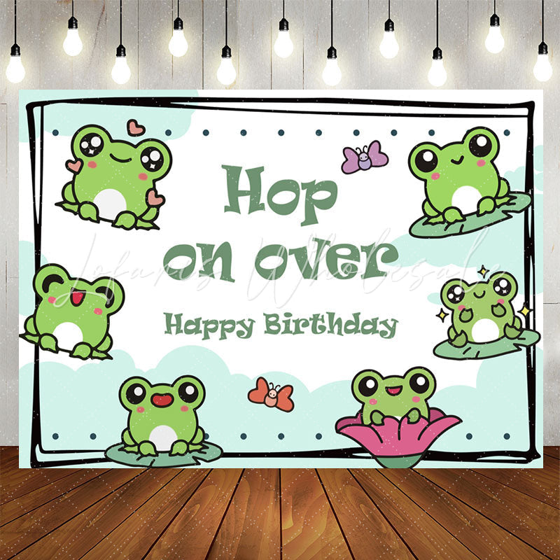 Lofaris Green Frogs Hop On Over Happy Birthday Backdrop
