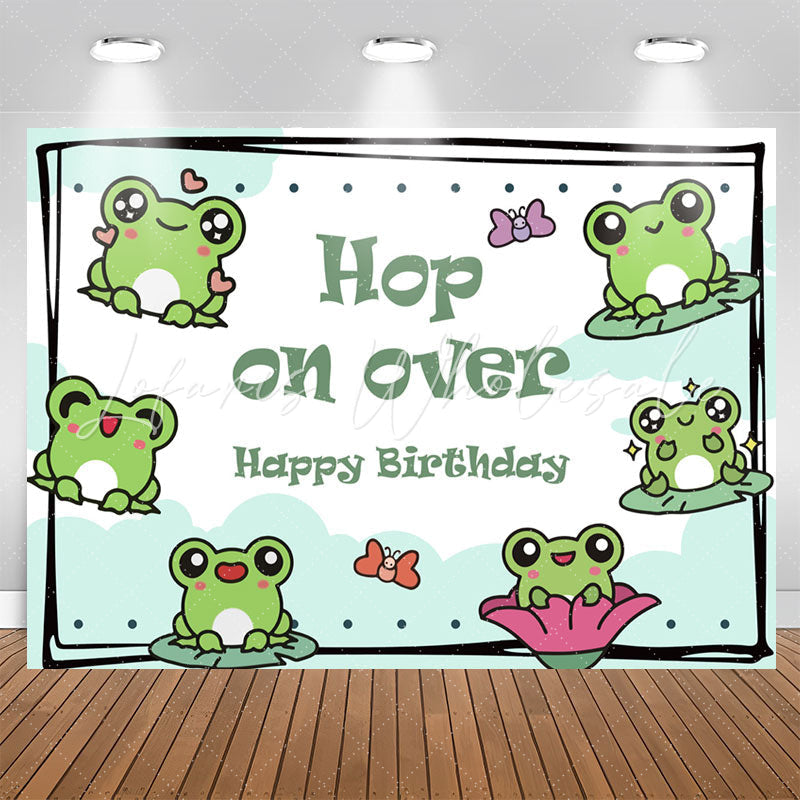 Lofaris Green Frogs Hop On Over Happy Birthday Backdrop