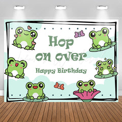 Lofaris Green Frogs Hop On Over Happy Birthday Backdrop