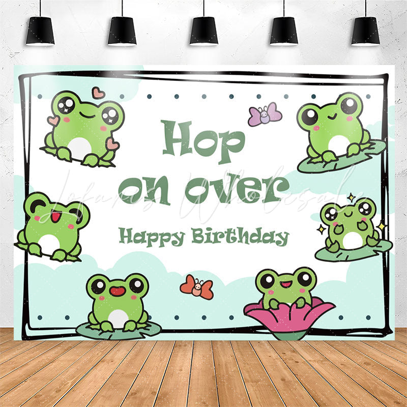 Lofaris Green Frogs Hop On Over Happy Birthday Backdrop