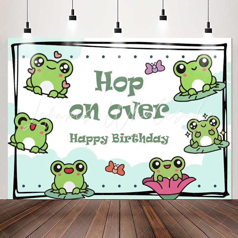 Lofaris Green Frogs Hop On Over Happy Birthday Backdrop