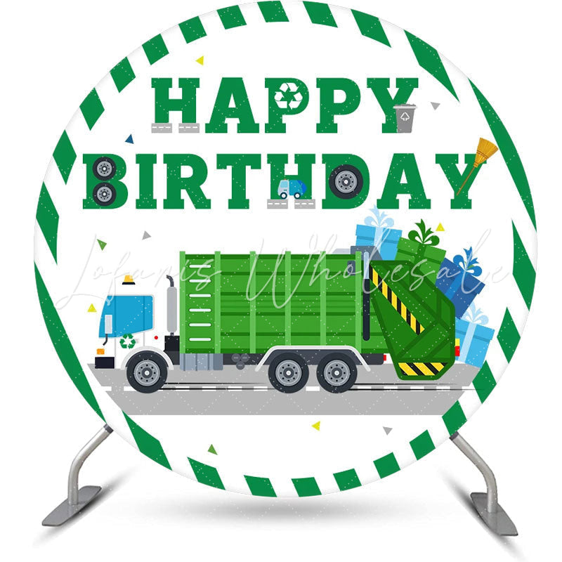 Lofaris Green Gift Truck Circle Happy Birthday Backdrop