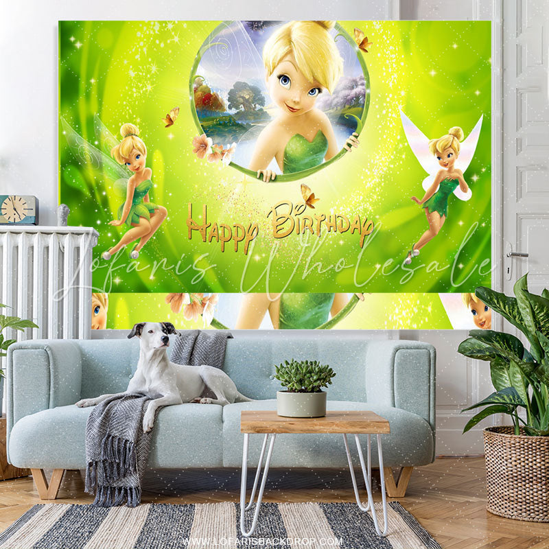 Lofaris Green Glitter Fairy Blond Girl Happy Birthday Backdrop
