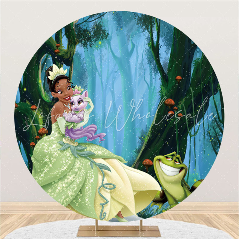 Lofaris Green Glitter Forest Fairy Round Birthday Backdrop