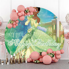 Lofaris Green Glitter Princess Round Happy Birthday Backdrop