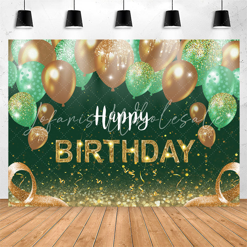 Lofaris Green Gold Balloon Shiny Happy Birthday Backdrop