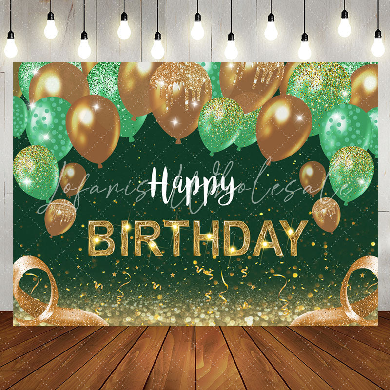 Lofaris Green Gold Balloon Shiny Happy Birthday Backdrop