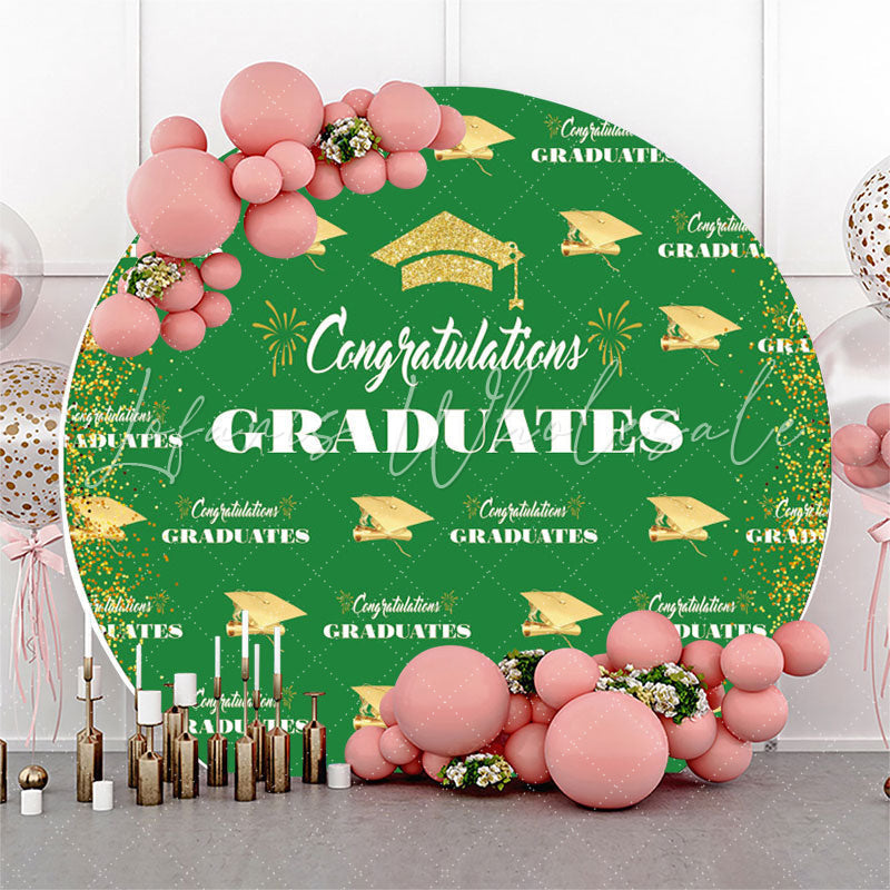 Lofaris Green Gold Glitter Round Congrats Grad Backdrop
