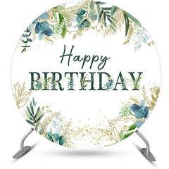 Lofaris Green Gold Leaves Round Happy Birthday Backdrop
