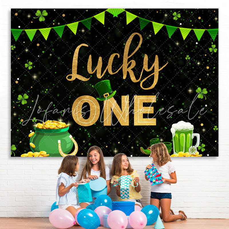 Lofaris Green Grass And Gold Lucky One Happy Birthday Backdrop