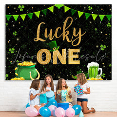 Lofaris Green Grass And Gold Lucky One Happy Birthday Backdrop