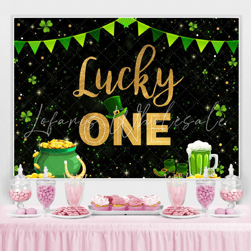 Lofaris Green Grass And Gold Lucky One Happy Birthday Backdrop
