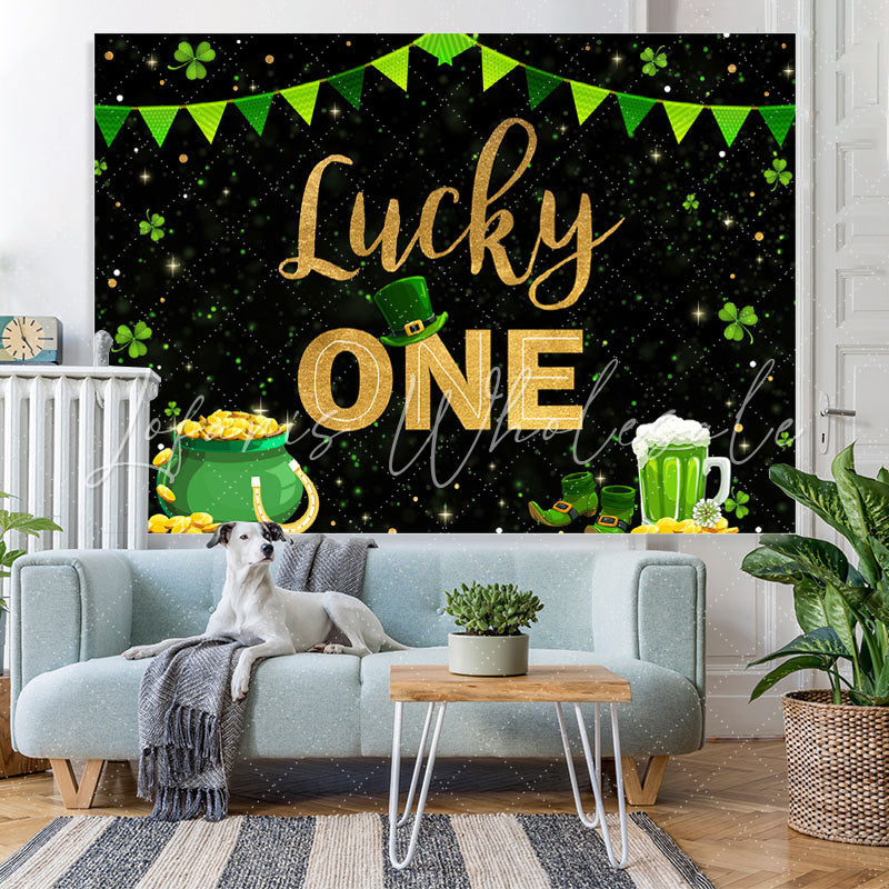 Lofaris Green Grass And Gold Lucky One Happy Birthday Backdrop