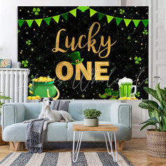 Lofaris Green Grass And Gold Lucky One Happy Birthday Backdrop