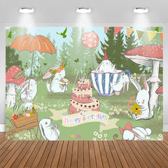 Lofaris Green Grassland Cute Rabbit Happy Birthday Backdrop