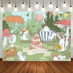 Lofaris Green Grassland Cute Rabbit Happy Birthday Backdrop