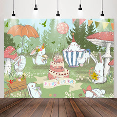 Lofaris Green Grassland Cute Rabbit Happy Birthday Backdrop