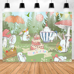 Lofaris Green Grassland Cute Rabbit Happy Birthday Backdrop
