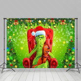 Lofaris Green Grinch And Puppy Bokeh Christmas Backdrop
