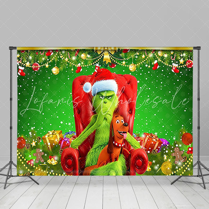 Lofaris Green Grinch And Puppy Glitter Christmas Backdrop