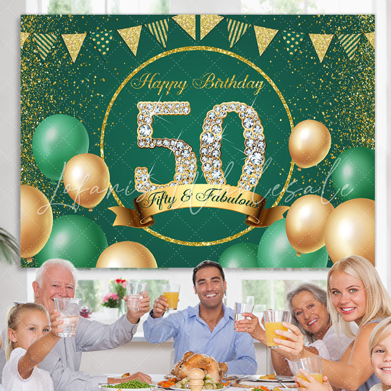 Lofaris Green Happy 50th Birthday Backdrop Party Decorations