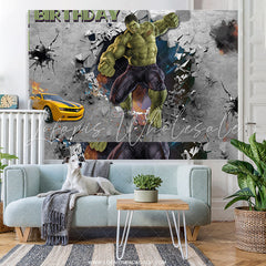 Lofaris Green Hero Grey Wall Car Happy Birthday Backdrop For Boy