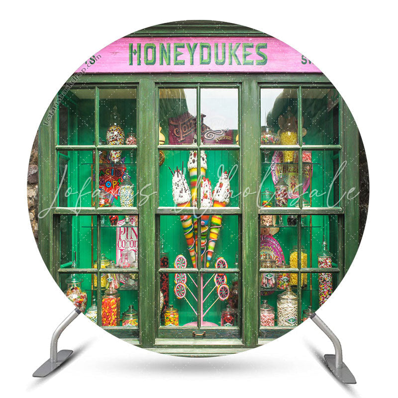 Lofaris Green Honeydukes Sweetshop Birthday Round Backdrop