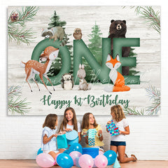 Lofaris Green Jungle Animals Kids Happy 1st Birthday Backdrop