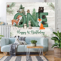 Lofaris Green Jungle Animals Kids Happy 1st Birthday Backdrop