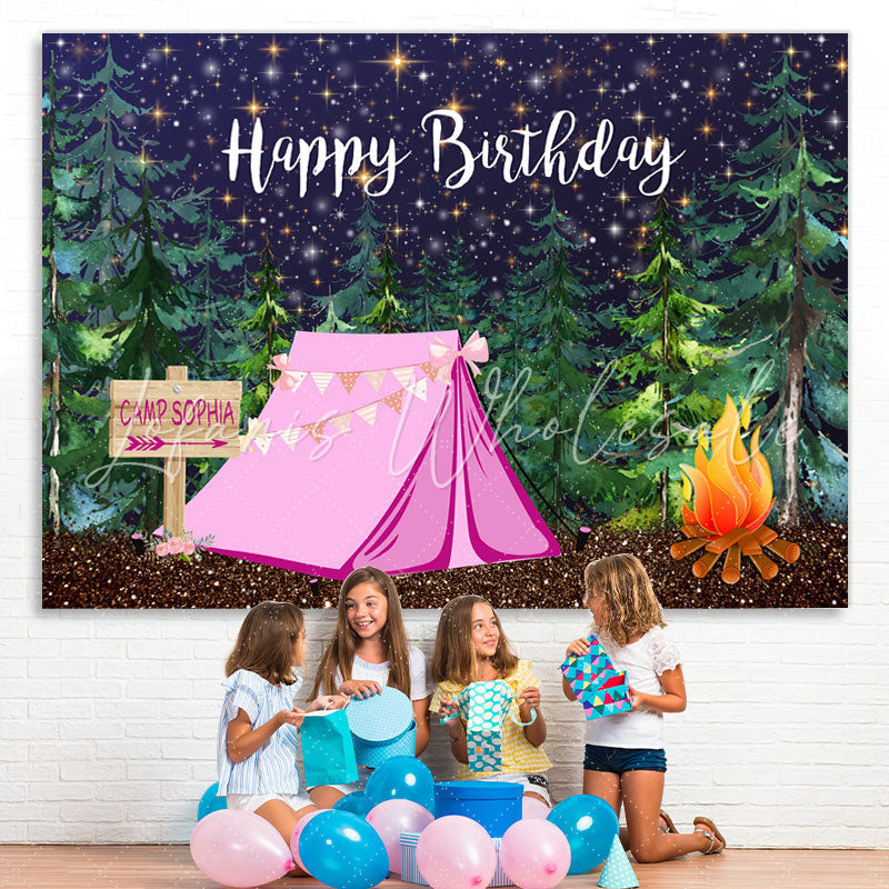 Lofaris Green Jungle with Tent Happy Birthday Backdrop for Boy