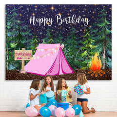 Lofaris Green Jungle with Tent Happy Birthday Backdrop for Boy