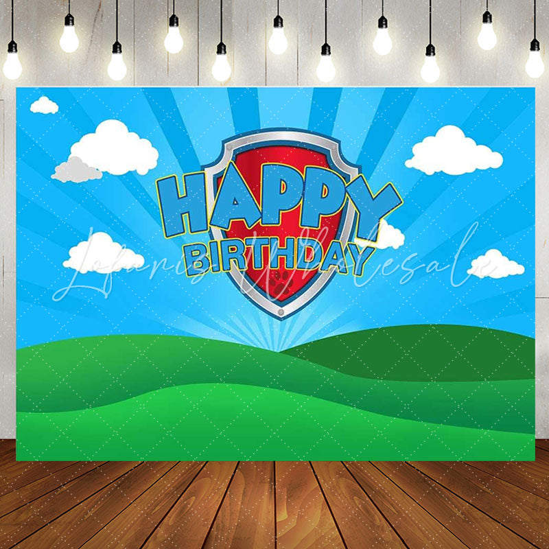 Lofaris Green Lawn Blue Sky Cloud Happy Birthday Backdrop