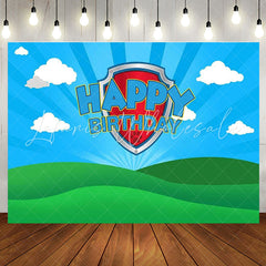 Lofaris Green Lawn Blue Sky Cloud Happy Birthday Backdrop