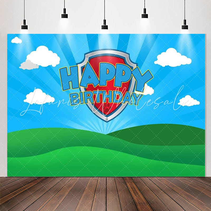 Lofaris Green Lawn Blue Sky Cloud Happy Birthday Backdrop