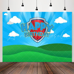Lofaris Green Lawn Blue Sky Cloud Happy Birthday Backdrop