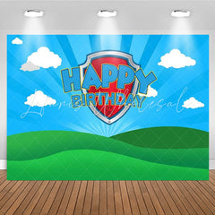 Lofaris Green Lawn Blue Sky Cloud Happy Birthday Backdrop