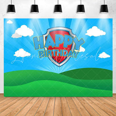 Lofaris Green Lawn Blue Sky Cloud Happy Birthday Backdrop
