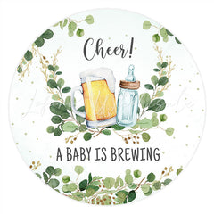 Lofaris Green Leaf A Baby Is Brewing Round Shower Backdrop