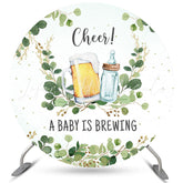 Lofaris Green Leaf A Baby Is Brewing Round Shower Backdrop