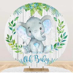 Lofaris Green Leaf Elephant Wood Round Baby Shower Backdrop