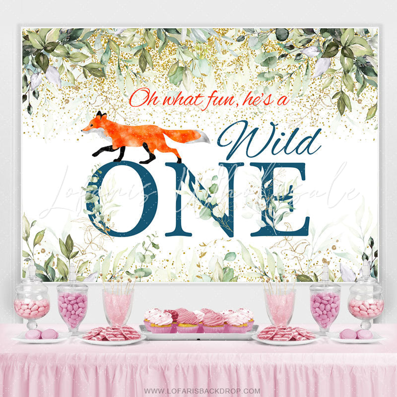 Lofaris Green Leaf Gold Glitter He Is A Wild One Birthday Backdrop