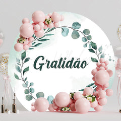Green Leaf Gratitude Round Backdrop for Party Event