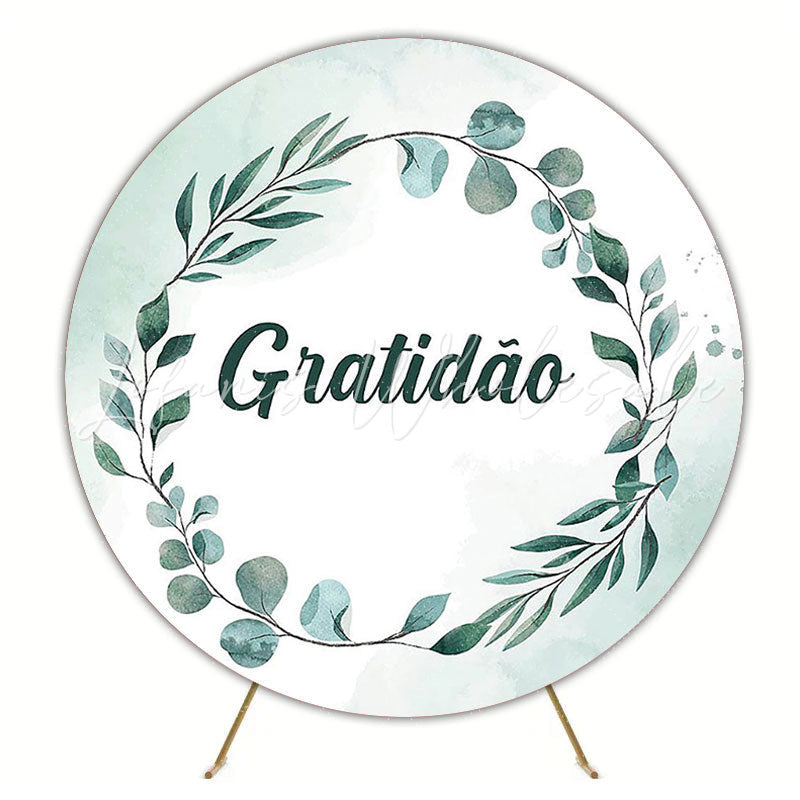 Green Leaf Gratitude Round Backdrop for Party Event