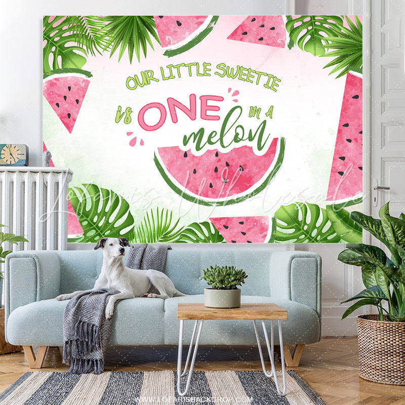 Lofaris Green Leaf Our Little Sweet One Melon Birthday Backdrop