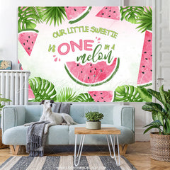 Lofaris Green Leaf Our Little Sweet One Melon Birthday Backdrop