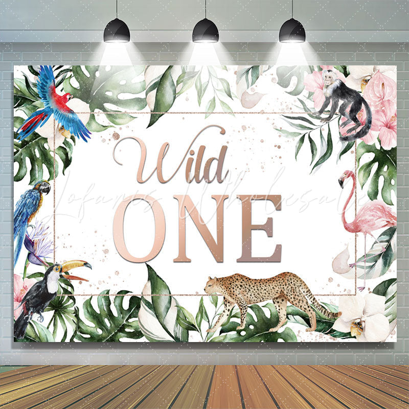 Lofaris Green Leaves And Animals Wild 1st Birthday Backdrop