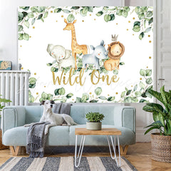 Lofaris Green Leaves And Animals Wild One Birthday Backdrop