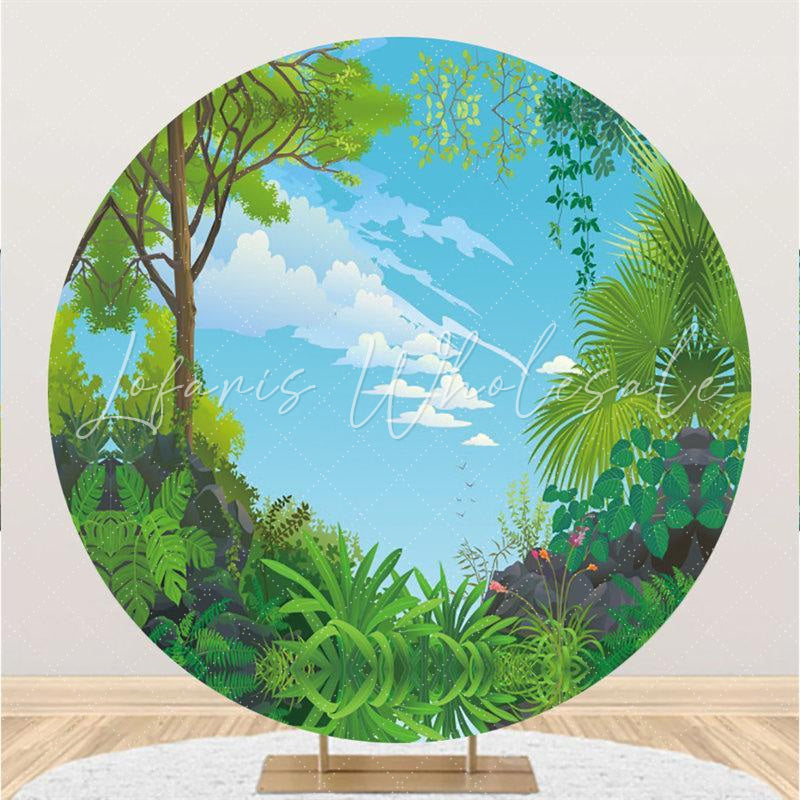 Lofaris Green Leaves And Blue Sky Round Baby Shower Backdrop